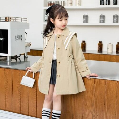 Children Autumn Trench Coats Girls Long Outerwear Teenage Windbreaker 2021 New Spring Fall Kids Clothes Fashion Girls Jackets