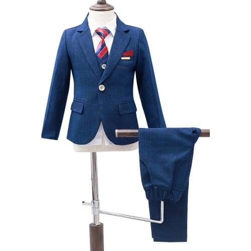 Flower Boys Formal Blazer Suit Kids Wedding Jacket Vest Pants Clothing Set Children Prom Groom Costume Piano Performance Dress