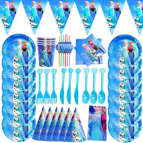 Disney Frozen 2 Party Cartoon Theme Disposable Tableware Set Plate Cup Hats Kids Birthday Party Decoration Supplies Baby Shower