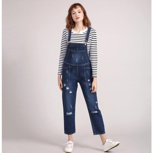 Women Denim Jumpsuits Plus Size 5XL Blue Harem Pants Hole Ripped Jumpsuits Women Overalls Distressed Bib Rompers Jeans Jumpsuit