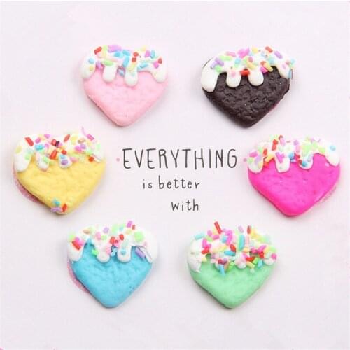 Kawaii Resin Cabochons Cute Heart Shape Food Cake Shape DIY Jewelry Findings ornament Girl Hair Bow Center DIY Clay Charm 10pcs