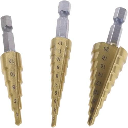3-12mm 4-12mm 4-20mm HSS Straight Groove Step Cone Drill Bit Hole Cutter Dint Tool Hex Shank Step Drills Metal Drill Bit