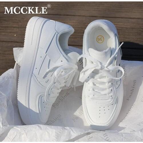 Women Vulcanized Shoes PU Leather White Shoe Casual Lace-Up Shallow Female Sneakers Platform Comfort Ladies Footwear New Fashion