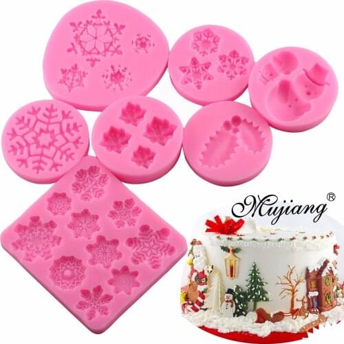 Mujiang 3D Christmas Cake Border Silicone Baking Molds Snowflake Cupcake Decorating Fondant Mold Chocolate Candy Gumpaste Moulds