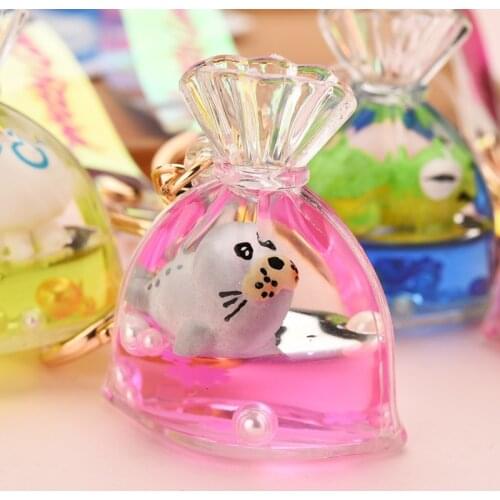 Cartoon Ocean Doll Lucky Bag Keychain Cute Liquid Tortoise Seal Keyring Couple Women Bag Car Key Chains Accessories Gifts
