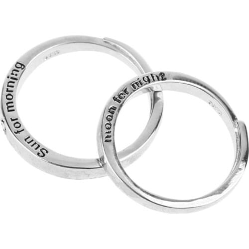 2Pcs Sun and Moon Lover Couple Rings Set Promise Wedding Bands for Him and Her