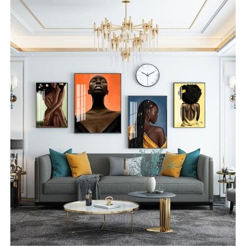 Print Scandinavian Wall Art Picture for Living Room African Art Black Girl Woman Portrait Painting on Canvas Cuadros Poster and