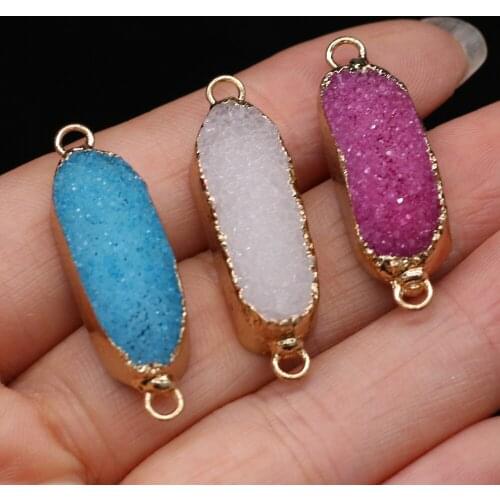 Natural Semi-precious Stone Crystal Bud Gilded Edge Connector 10x34mm for DIY Jewelry Making High Quality Gift