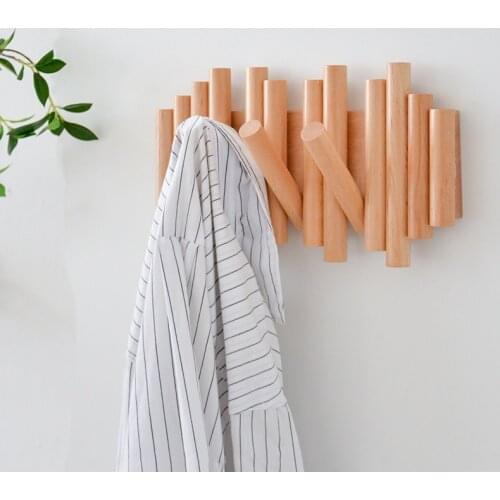 Log Invisible Folding Hook Porch Wall Coat Rack Bag Hanging Solid Wood Door Free Punching