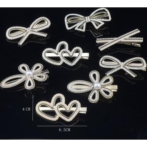 Newest Fancy Hair Accessories Pearl And Diamond Hair Clips Hair Accessories Womens Pearl Bow Rhinestones Hairpin Hair Clip