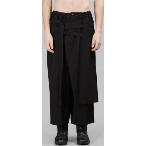 New male European and American fashion mens casual Capris fake two loose Harun youth personality straight pant