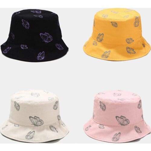 2021 Butterfly Print Bucket Hat Women Men Two Sided Fisherman Hat Ladies Girls Fashion Panama Outdoor Shade Travel Sun Hat Bob