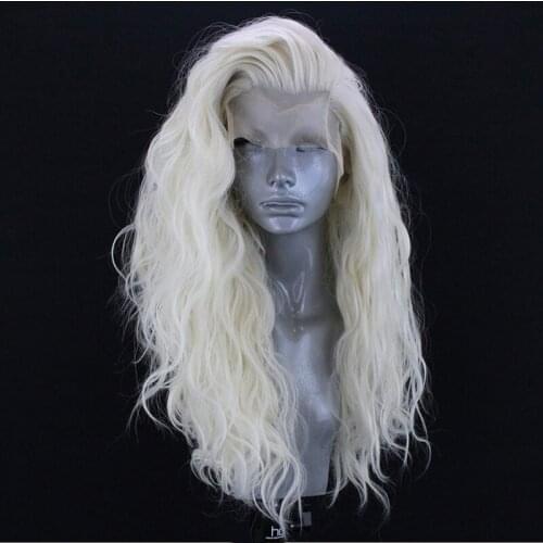 Platinum Blond Heat Resistant Fiber Hair Glueless Synthetic Lace Front Wigs for Women Side Part Daily Party Wigs