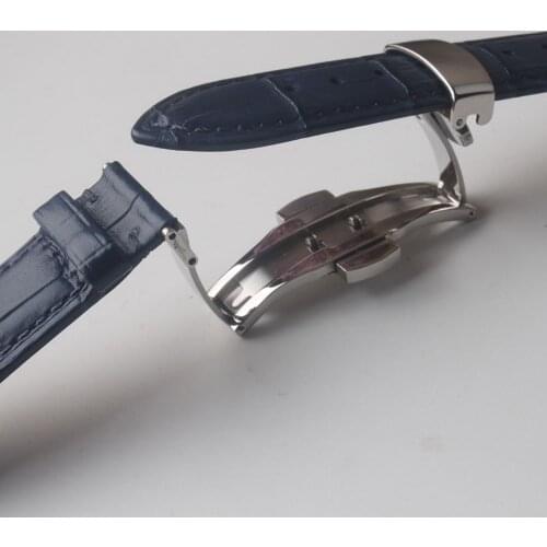 Dark Blue watchband Alligator Grain Watch Accessories Cowhide skin Watch strap butterfly buckle 12 13 14 15 16 17 18 19 20 21mm