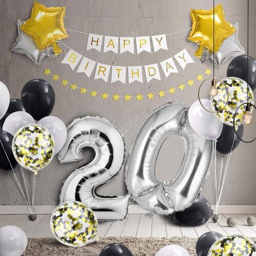 Happy 20th Birthday Balloon Banner Star Garland And Confetti Latex Balloons Cheers To 20 Years Old Party Theme Anniversary Decor