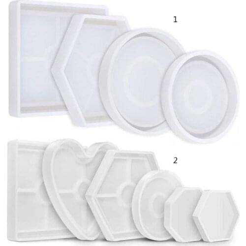 4/6Pcs DIY Crystal Epoxy Resin Mold Hexagon Round Coaster Casting Silicone Mould Handmade Crafts Jewelry Making Tools
