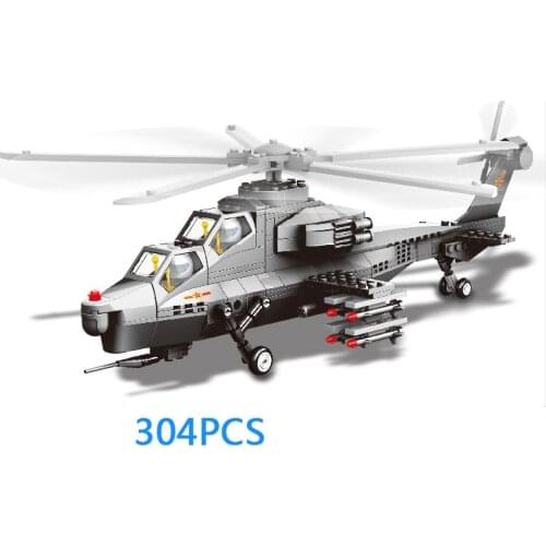 Modern military weapon 1:38 scale WZ10 gunship helicopter batisbricks building block model air force figures brick toys for boys
