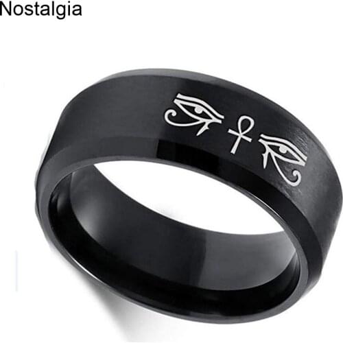Nostalgia Egypt Eye Of Horus Ra Udjat Ancient Egyptian Ankh Cross Ring Titanium Amulet Black Rings For Women