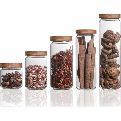Glass Storage Tank with Wood Lid Jar Kitchen Food Storage Container Coffee Beans Fructose Flavor kitchen storage container