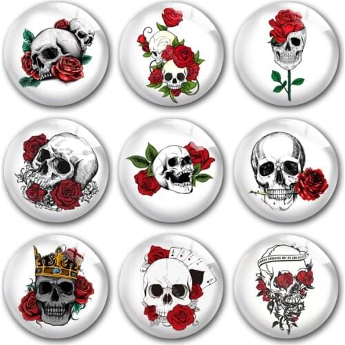 Handmade Skull Flower Rose Valentine Halloween Round Photo Glass Cabochons Demo Flat Back DIY Jewelry Making Findings Accessory