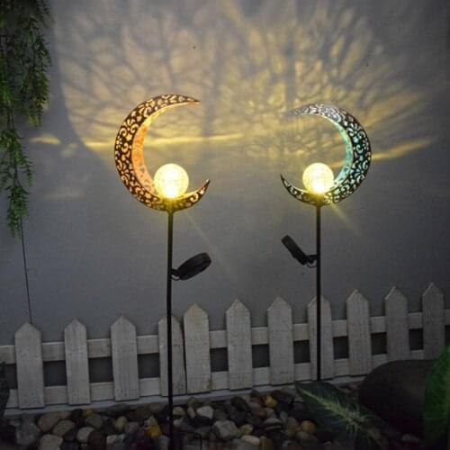 Led Outdoor Wrought Iron Ground Plug Solar Lawn Lamp Day/Month/Flame Retro Hollow Courtyard Landscape Lighting Projection Lamp