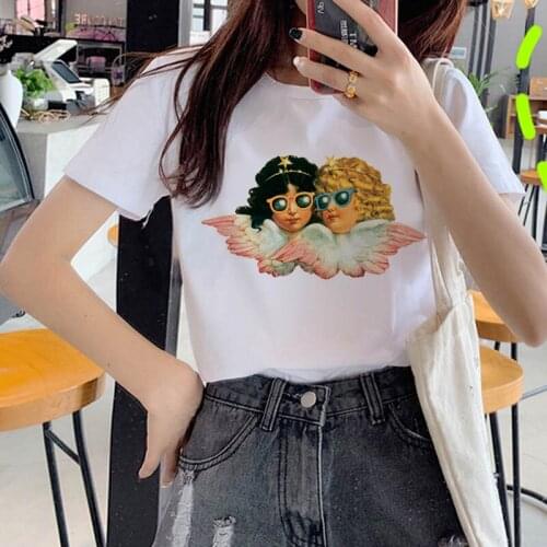 Angel Women T Shirt New 2020 Harajuku Vintage Tshirt Female Aesthetic Kawaii Tumblr Grunge T- shirt Femme Top Tee Fashion Short