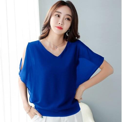 Womens Spring Summer Style Chiffon Blouses Shirt Womens V-neck Short Sleeve Solid Color Diamonds Off Shoulder Casual Top SP170
