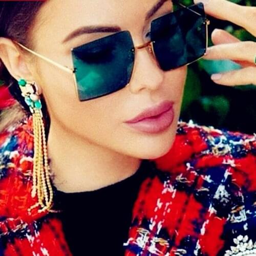 HKNA Rimless Sunglasses Women 2021 Luxury Glasses for Women Retro Brand Square Eyeglasses Women Metal Half Frame Gafas De Sol