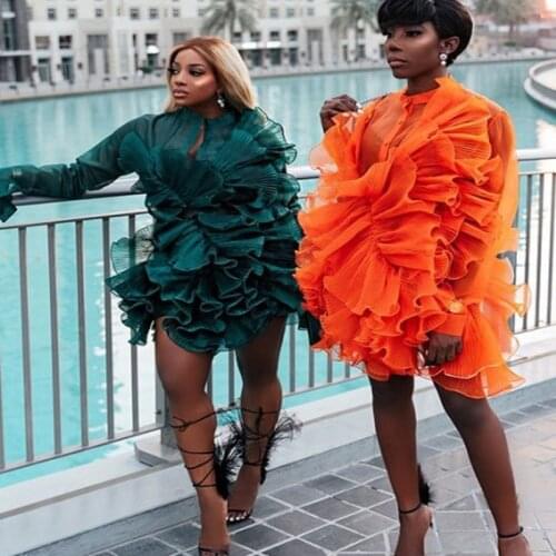 Hunter And Orange Women Dresse Ruffles Black GirlsTutu Dress Long Sleeves Short Birthday Photography Shoot Women Formal Gowns