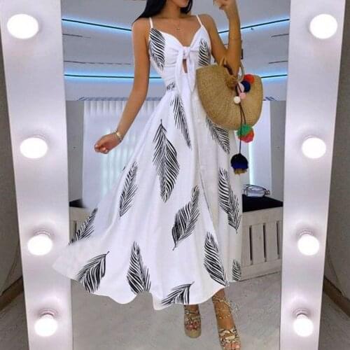 Summer Boho Swing Frenulum Long Dress Women Fashion Daily Beach Holiday Strapless V-Neck Dress Charming Print Ladies Dress