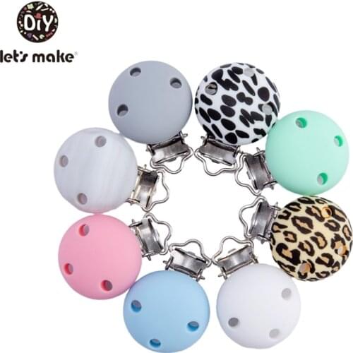 Lets Make 10pcs Round Clip Silicone Pacifier Clips Nipples Holder Silicone Dummy Chain Accessories Clamp Leopard Soother Clasps