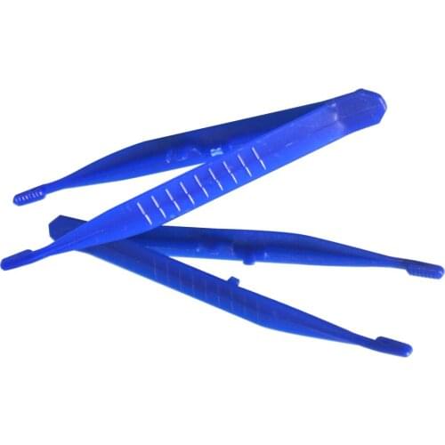 10 Pcs/Pack Disposable Symmetry Straight Plastic Tweezers Lightweight Dentistry Surgical Toothed Shape Head Forceps