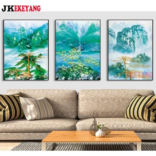 3pcs 5D Diy round/square diamond painting Mountain and water Diamond Mosaic Embroidery cross stitch Y4200