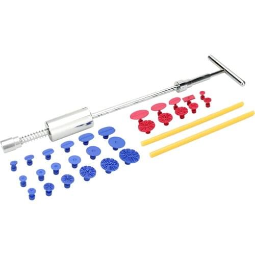 31pcs 2-in-1 Two Ways Puller Slide Hammer Tabs Suction Cup Hand of Cars Paintless Dent Repair Tools Kit Suit of Auto