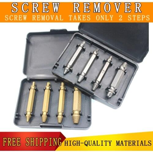 4pcs of stripped screw extractor group Damaged bolts studs drill bits High efficiency double-sided and durable #1#2#3#4screw Set