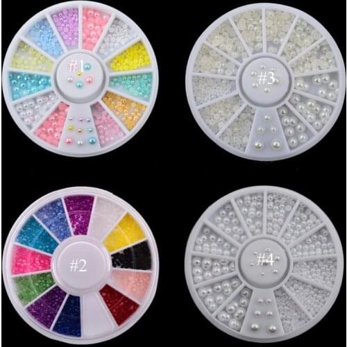 4 Styles 2mm/3mm Mix Colors (Beige/White) Nail Art Tips Half Pearls 3d Nail Beads Rhinestone Decoration DIY Beauty Salon Nail