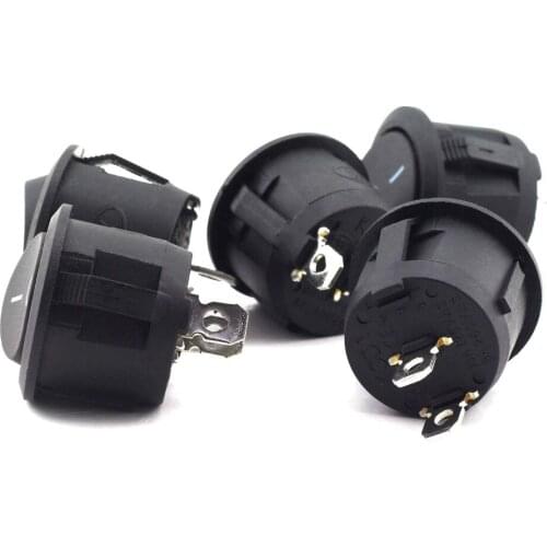 5-Pack Round Rocker Power Switch 6A 250V AC 2 Pin 2 Position ON/Off Power Switch SPST Black Button