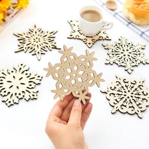 6 pcs/set Wooden Snowflakes Cup Mats Mug Coaster Christmas Home Table Decoration Coffee Drink Placemat LX8581