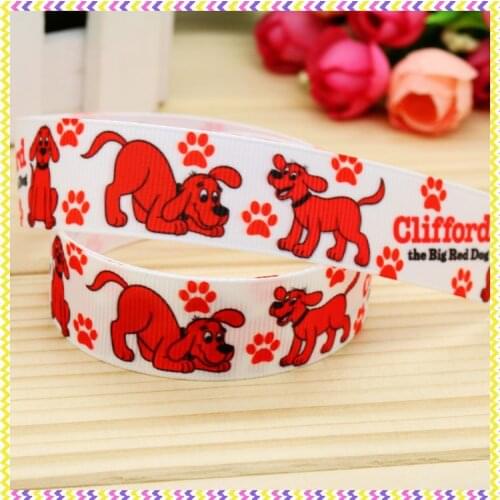 7/8'' Free shipping big red dog printed grosgrain ribbon hairbow headwear party decoration diy wholesale OEM 22mm P4711