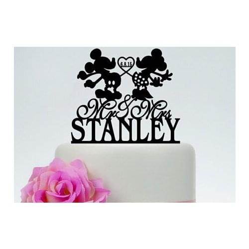Acrylic wedding Cake Toppers loving mouse custom bride groom name and date engagement bridal shower party decorations