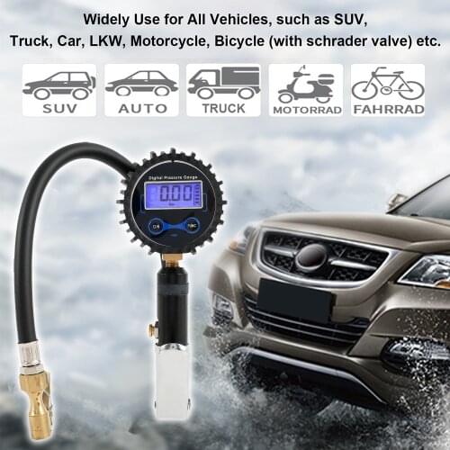 Car Truck Air Tire Inflator with Digital Pressure Gauge 200 PSI Air Chuck & Hose Pistol Type Automobile Pressure Gauge Inflation