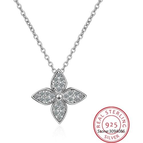 Glitter Four-leaf Clover 925 Sterling Silver Necklace Pendants For Women Clothes Match Decoration Fine Jewelry