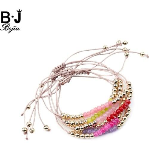 BOJIU Adjustable Boho Dainty Rope Bracelets For Women Girl Fashion Braided thread Crystal Gold Acrylic Beads Bracelet Gift BC294