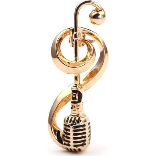 Gold Color Microphone Music Note Brooches For Women And Men New Years Gifts
