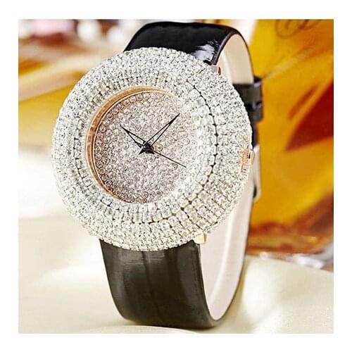 2019 Summer Women Full Rhinestone Watches Austria Crystal Diamond Stone Watch Big Dial Dress Watches Genuine Leather Wristwatch