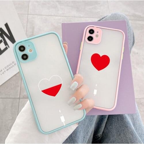 Charge Heart Phone Case For iphone 6s 7 8 Plus SE 2020 for iphone X XS MAX XR 11 12 Pro Max Back Hard Couple Charging Love Cover
