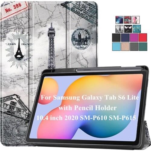 Case for Samsung Galaxy Tab S6 Lite with Pencil Holder SM-P610 P615 Fashion Painted Folding Cover for Samsung Tab S6 Lite Case