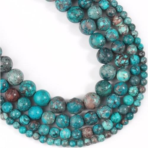 4 6 8 10mm Blue Green American Turquoises Natural Round Stone Beads For DIY Jewelry Making Bracelet Necklace Handmade Supplies