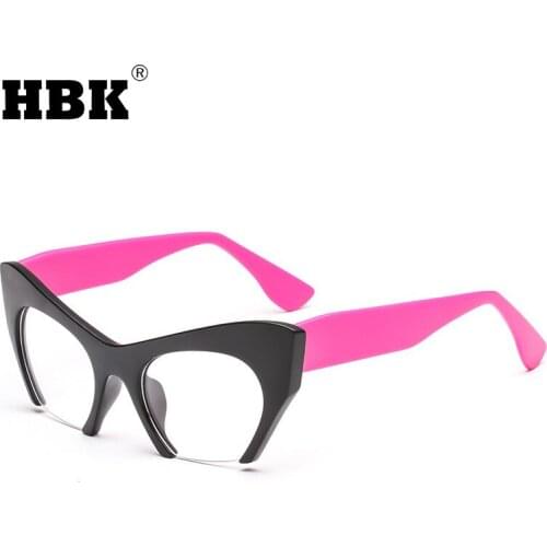 HBK New Fashion Cat Eye Glasses Half Frame Women Men Optical Colorful Black Pink Eyewear For Female Clear Lens Plain Eyewear