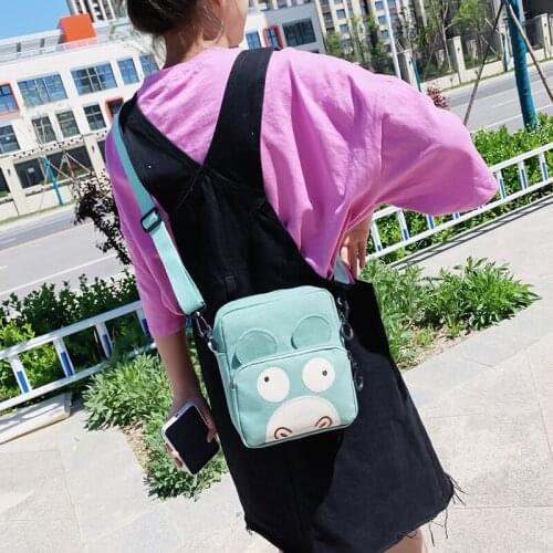 PURFAY Canvas cute Women Shoulder Bag Cotton Shopper Bag Phone Pocket Eco Reusable Shopping Bag Messenger Bag